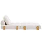 ModernLuxe Divano Letto Convertibile in Tessuto Teddy, Poltrona Ottomana Pieghevole Trapuntata con Cuscino e Gambe in Legno Massello, Beige