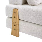 ModernLuxe Divano Letto Convertibile in Tessuto Teddy, Poltrona Ottomana Pieghevole Trapuntata con Cuscino e Gambe in Legno Massello, Beige