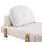 ModernLuxe Divano Letto Convertibile in Tessuto Teddy, Poltrona Ottomana Pieghevole Trapuntata con Cuscino e Gambe in Legno Massello, Beige