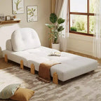 ModernLuxe Divano Letto Convertibile in Tessuto Teddy, Poltrona Ottomana Pieghevole Trapuntata con Cuscino e Gambe in Legno Massello, Beige