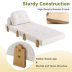 ModernLuxe Divano Letto Convertibile in Tessuto Teddy, Poltrona Ottomana Pieghevole Trapuntata con Cuscino e Gambe in Legno Massello, Beige