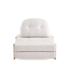 ModernLuxe Divano Letto Convertibile in Tessuto Teddy, Poltrona Ottomana Pieghevole Trapuntata con Cuscino e Gambe in Legno Massello, Beige