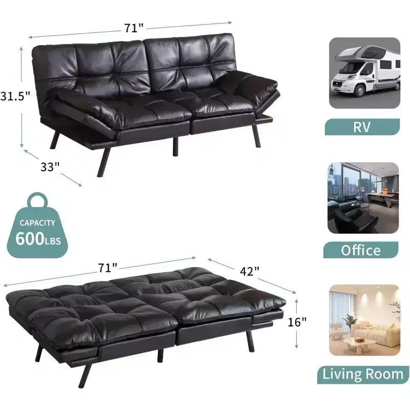 Divano Letto Futon Cabrio Dyonery 71, Comodo Divano Futon, Divano Letto Reclinabile in Memory Foam per Soggiorno, Ufficio, Appartamento