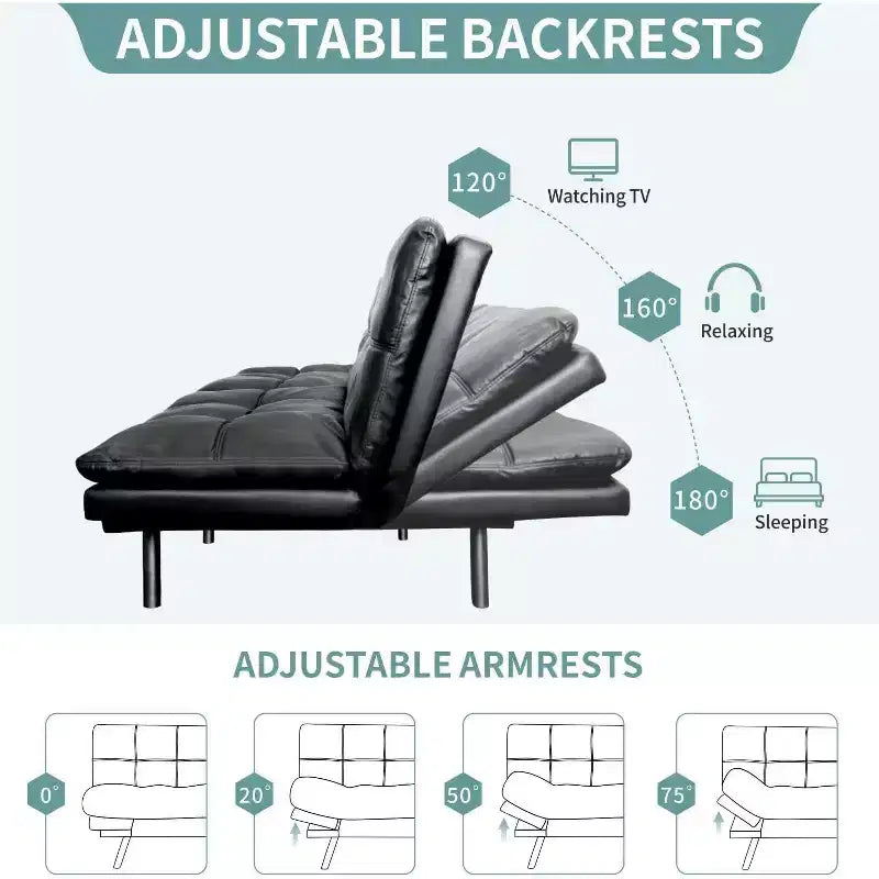 Divano Letto Futon Cabrio Dyonery 71, Comodo Divano Futon, Divano Letto Reclinabile in Memory Foam per Soggiorno, Ufficio, Appartamento