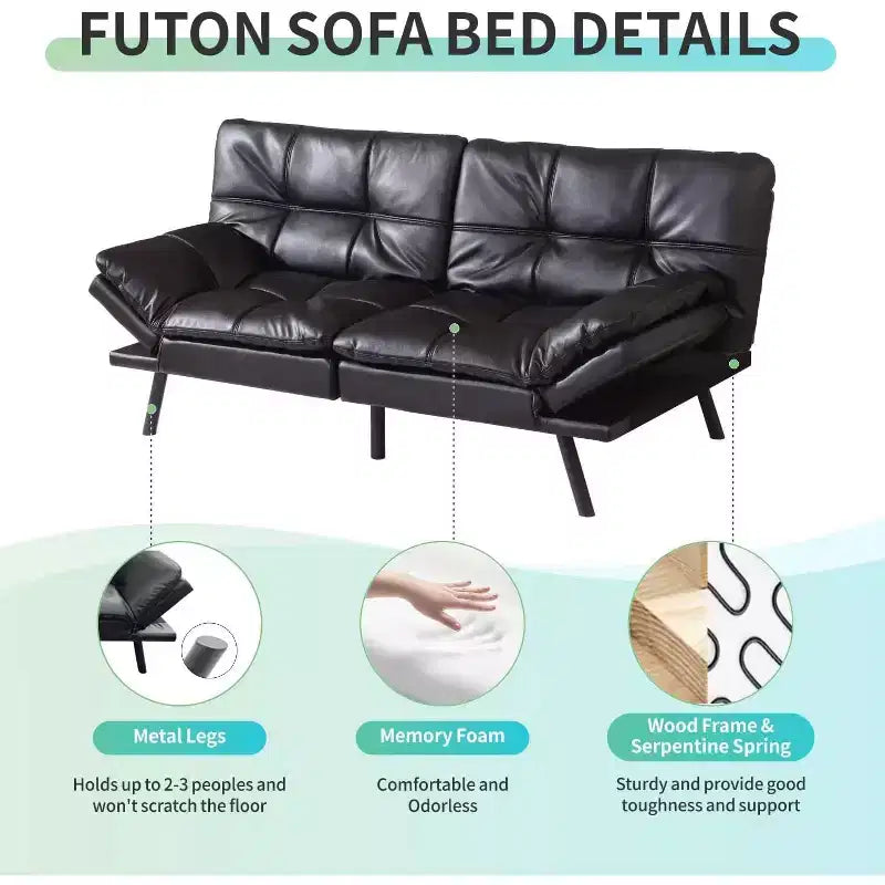 Divano Letto Futon Cabrio Dyonery 71, Comodo Divano Futon, Divano Letto Reclinabile in Memory Foam per Soggiorno, Ufficio, Appartamento