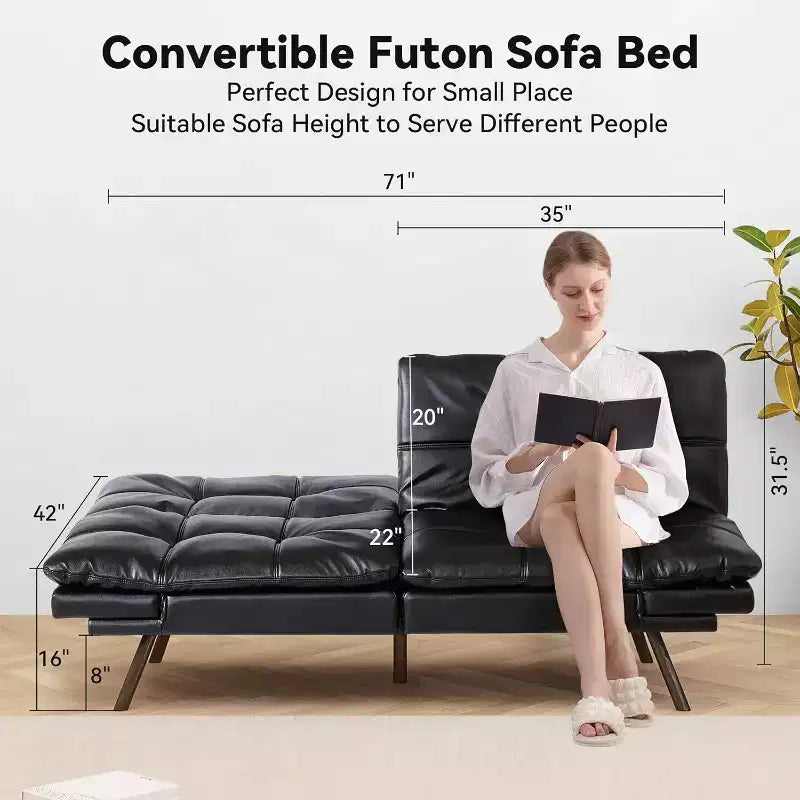 Divano Letto Futon Cabrio Dyonery 71, Comodo Divano Futon, Divano Letto Reclinabile in Memory Foam per Soggiorno, Ufficio, Appartamento