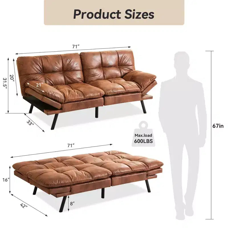 Divano Letto Futon Cabrio Dyonery 71, Comodo Divano Futon, Divano Letto Reclinabile in Memory Foam per Soggiorno, Ufficio, Appartamento