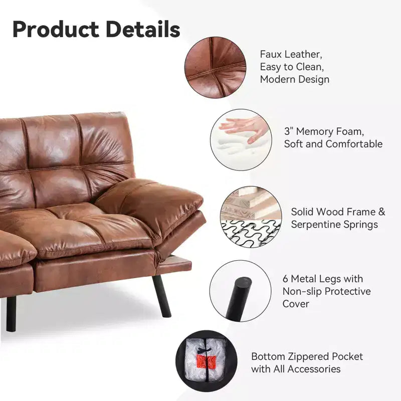 Divano Letto Futon Cabrio Dyonery 71, Comodo Divano Futon, Divano Letto Reclinabile in Memory Foam per Soggiorno, Ufficio, Appartamento