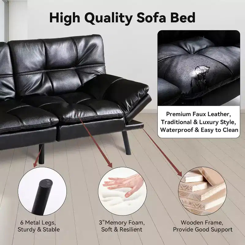 Divano Letto Futon Cabrio Dyonery 71, Comodo Divano Futon, Divano Letto Reclinabile in Memory Foam per Soggiorno, Ufficio, Appartamento