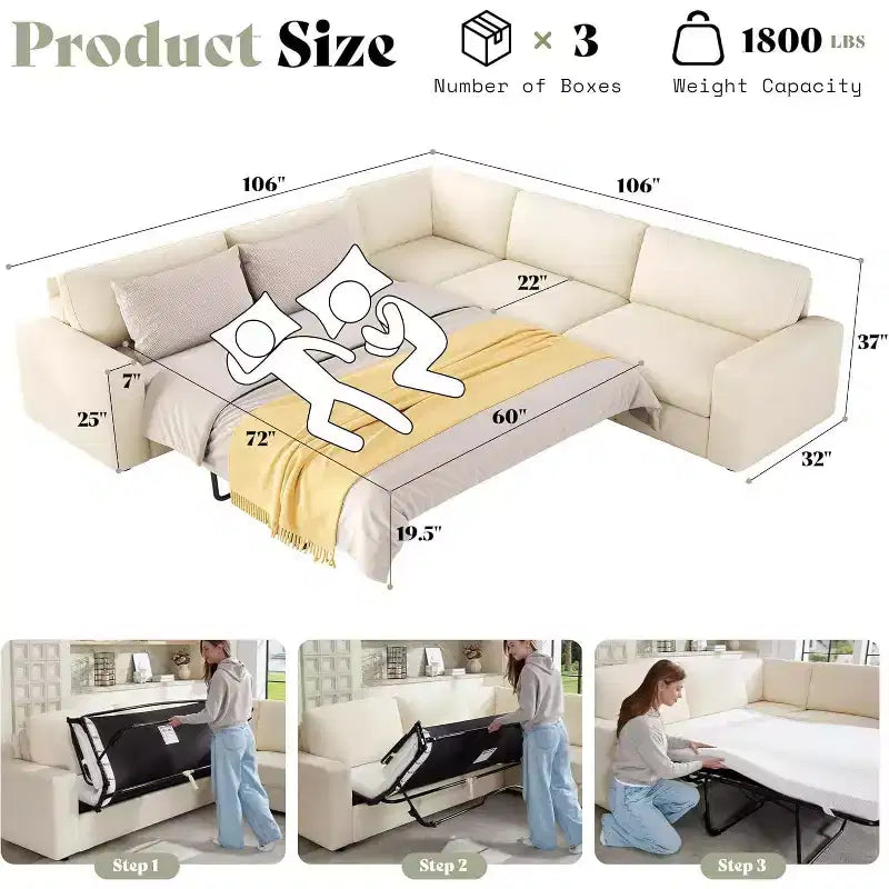 AMERLIFE 106 Divano Letto a L Oversize con Letto Estraibile, Chaise Longue Contenitore