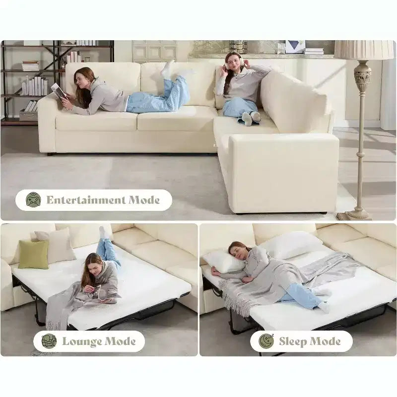 AMERLIFE 106 Divano Letto a L Oversize con Letto Estraibile, Chaise Longue Contenitore
