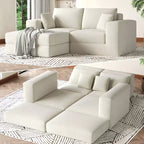 Canapé-lit modulaire 80 cm, sans assemblage, en tissu bouclette/velours côtelé, méridienne réversible en L, assise profonde antidérapante