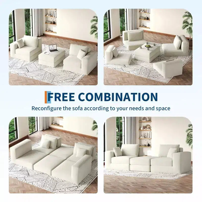 Canapé-lit modulaire 80 cm, sans assemblage, en tissu bouclette/velours côtelé, méridienne réversible en L, assise profonde antidérapante