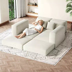 Canapé-lit modulaire 80 cm, sans assemblage, en tissu bouclette/velours côtelé, méridienne réversible en L, assise profonde antidérapante