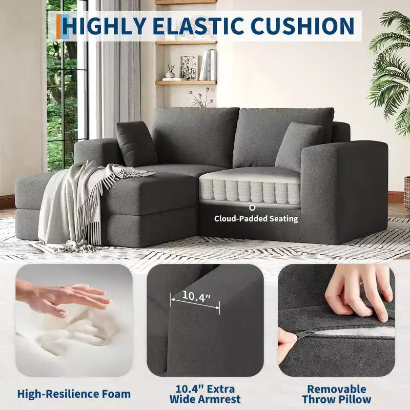 Divano letto componibile a 80 moduli, divano a nuvola senza struttura e senza montaggio con chaise longue a L reversibile, dormeuse in ciniglia/velluto a coste con seduta profonda antiscivolo