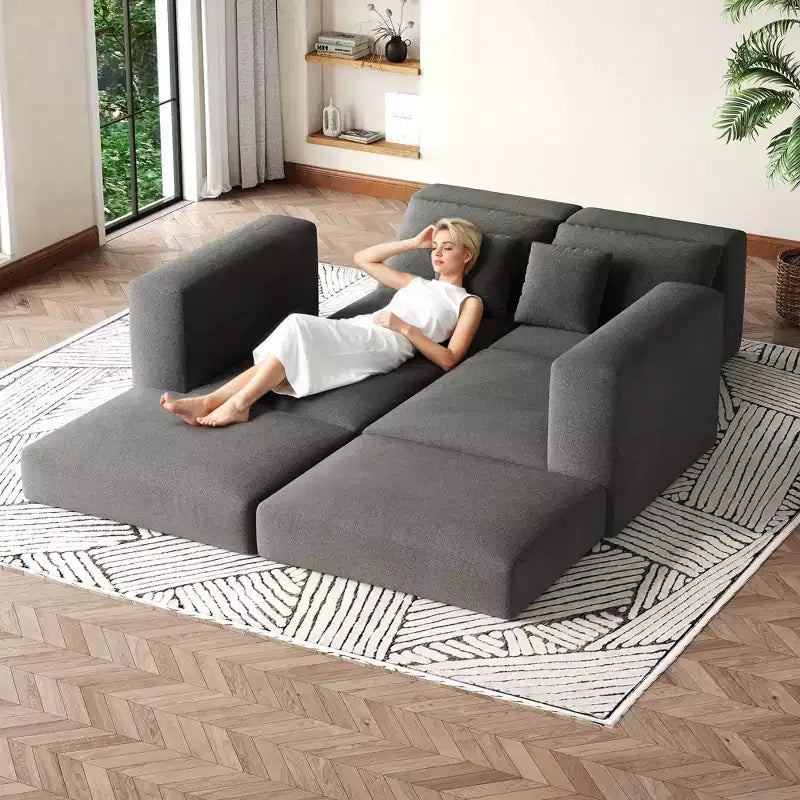 Canapé-lit modulaire 80 cm, sans assemblage, en tissu bouclette/velours côtelé, méridienne réversible en L, assise profonde antidérapante