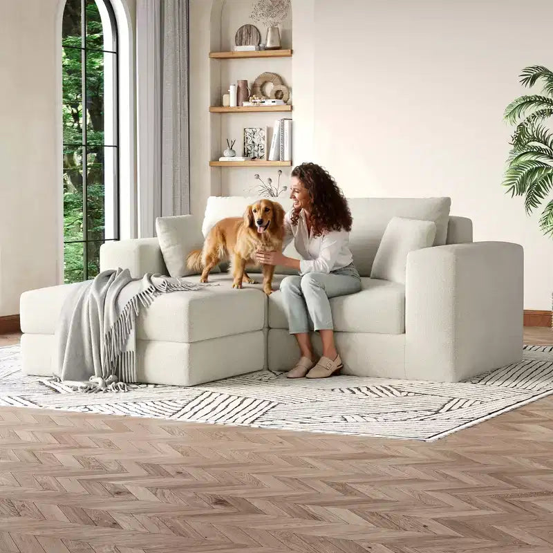 Divano letto componibile a 80 moduli, divano a nuvola senza struttura e senza montaggio con chaise longue a L reversibile, dormeuse in ciniglia/velluto a coste con seduta profonda antiscivolo