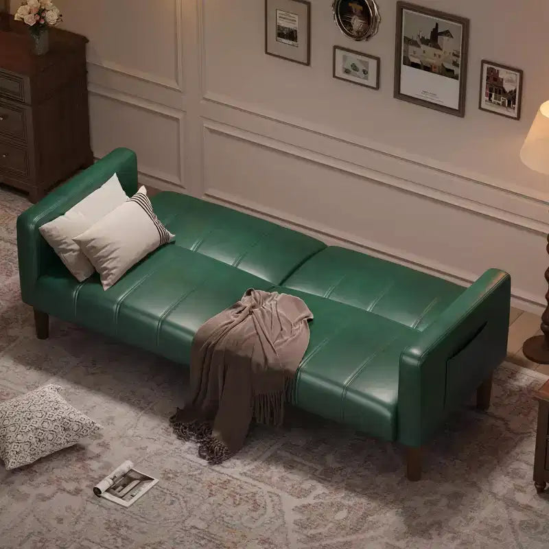 Divano Letto Convertibile Moderno in Ecopelle, Divanetto a 3 Posti con Funzione Letto Stile Metà Secolo per Piccoli Spazi