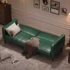 Divano Letto Convertibile Moderno in Ecopelle, Divanetto a 3 Posti con Funzione Letto Stile Metà Secolo per Piccoli Spazi