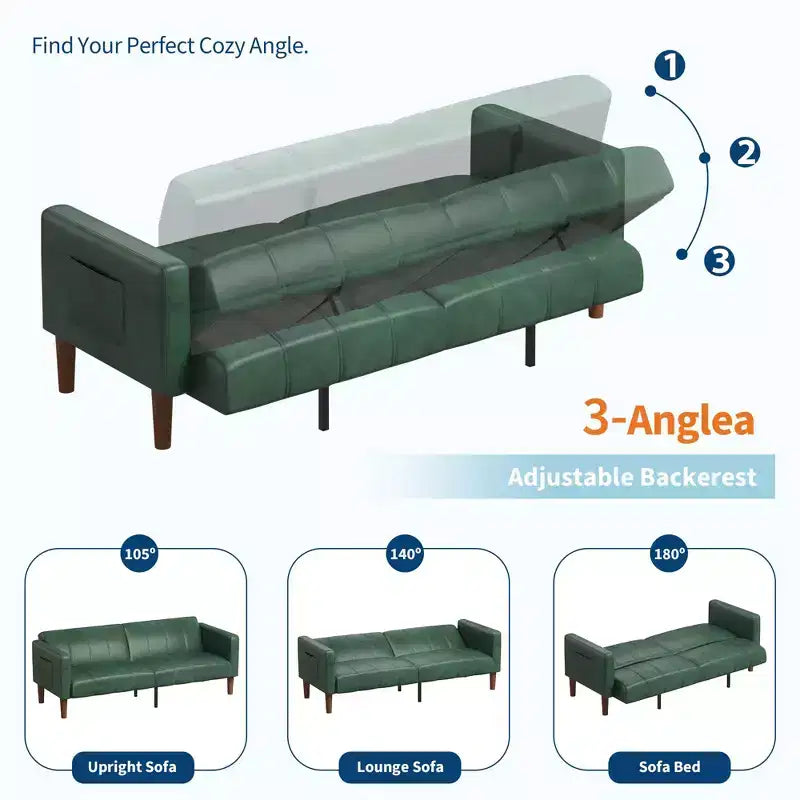 Divano Letto Convertibile Moderno in Ecopelle, Divanetto a 3 Posti con Funzione Letto Stile Metà Secolo per Piccoli Spazi