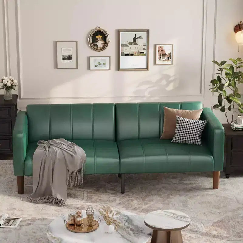 Divano Letto Convertibile Moderno in Ecopelle, Divanetto a 3 Posti con Funzione Letto Stile Metà Secolo per Piccoli Spazi