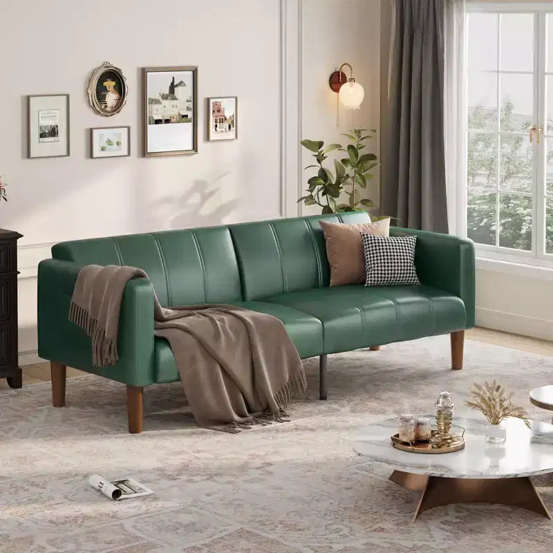 Divano Letto Convertibile Moderno in Ecopelle, Divanetto a 3 Posti con Funzione Letto Stile Metà Secolo per Piccoli Spazi