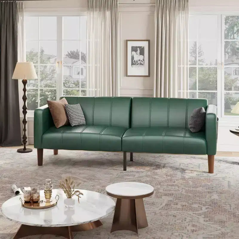 Divano Letto Convertibile Moderno in Ecopelle, Divanetto a 3 Posti con Funzione Letto Stile Metà Secolo per Piccoli Spazi