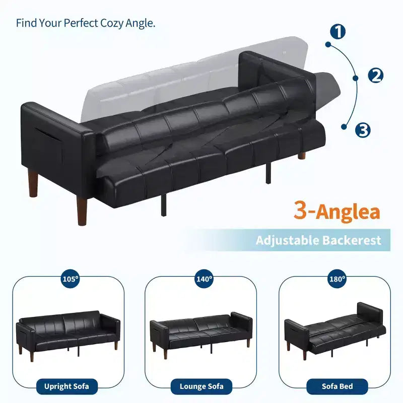 Divano Letto Convertibile Moderno in Ecopelle, Divanetto a 3 Posti con Funzione Letto Stile Metà Secolo per Piccoli Spazi