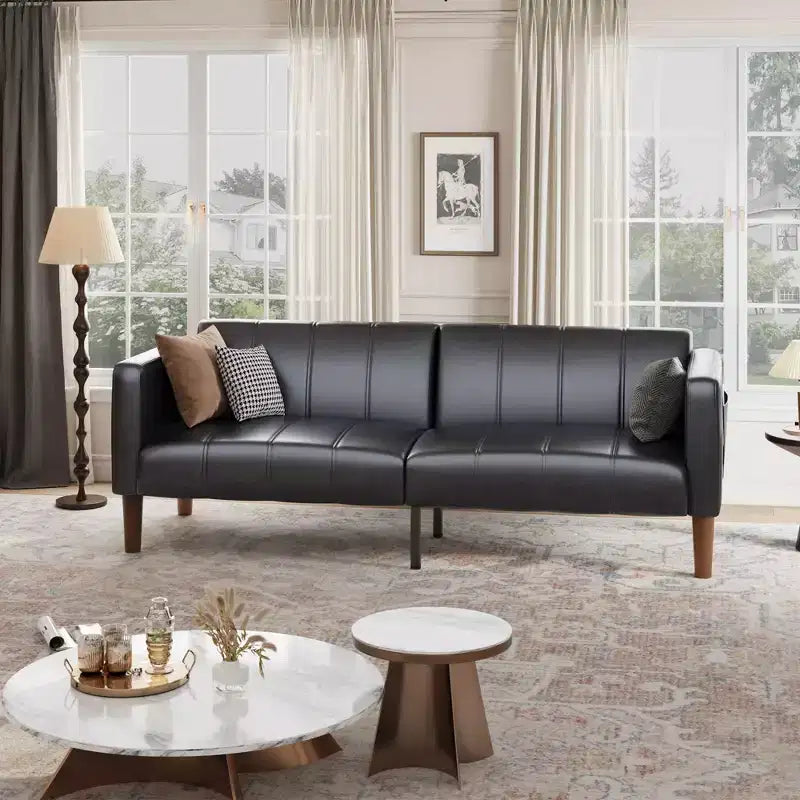 Divano Letto Convertibile Moderno in Ecopelle, Divanetto a 3 Posti con Funzione Letto Stile Metà Secolo per Piccoli Spazi