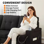 Canapé-lit d'angle en L de 84 po – Méridienne de rangement réversible avec ports USB et porte-gobelets – Noir