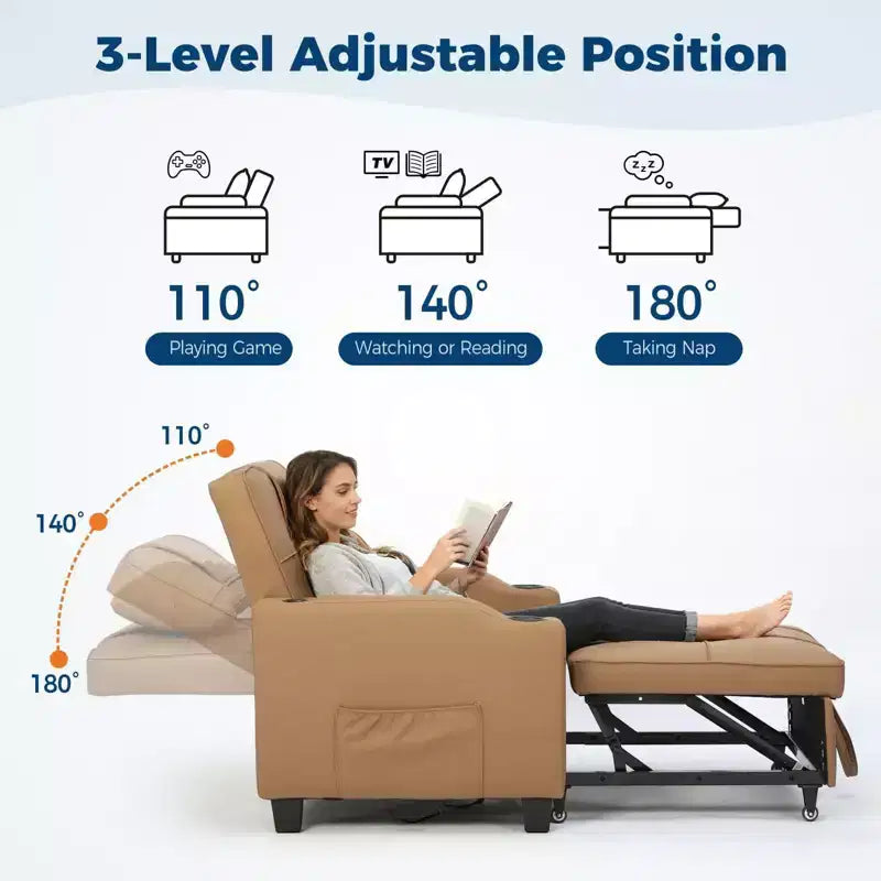 Divano Letto Convertibile 4 in 1 con Cuscino Massaggiante - USB/Type-C e Portabicchieri per Piccoli Spazi