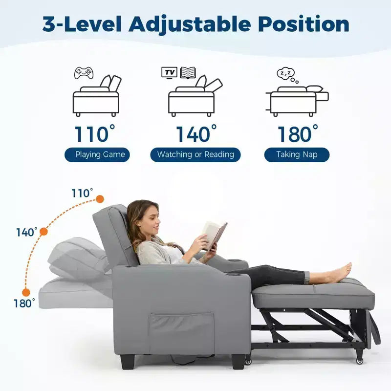 Divano Letto Convertibile 4 in 1 con Cuscino Massaggiante - USB/Type-C e Portabicchieri per Piccoli Spazi