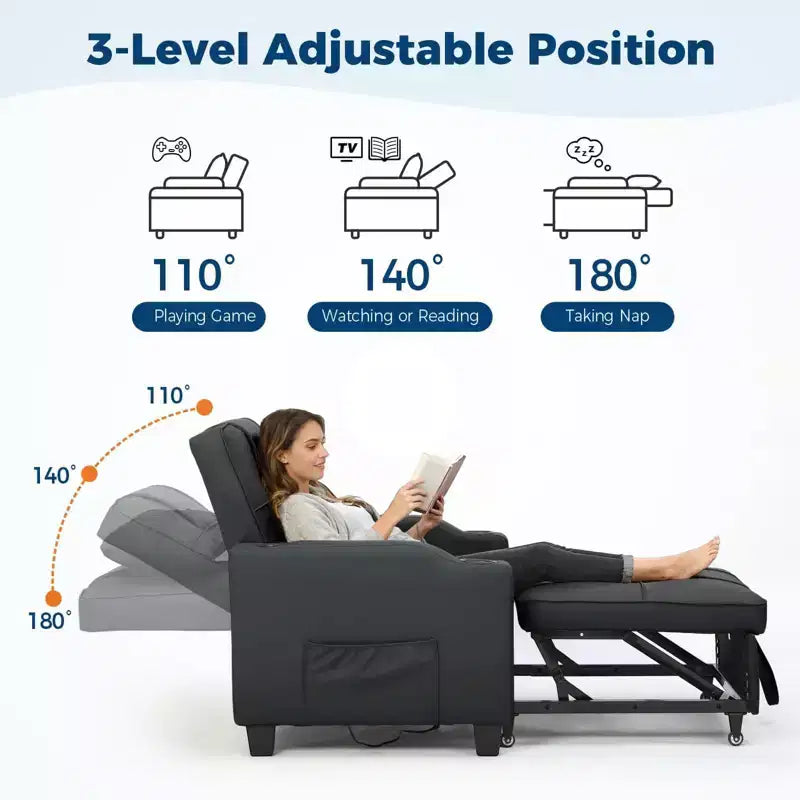 Divano Letto Convertibile 4 in 1 con Cuscino Massaggiante - USB/Type-C e Portabicchieri per Piccoli Spazi