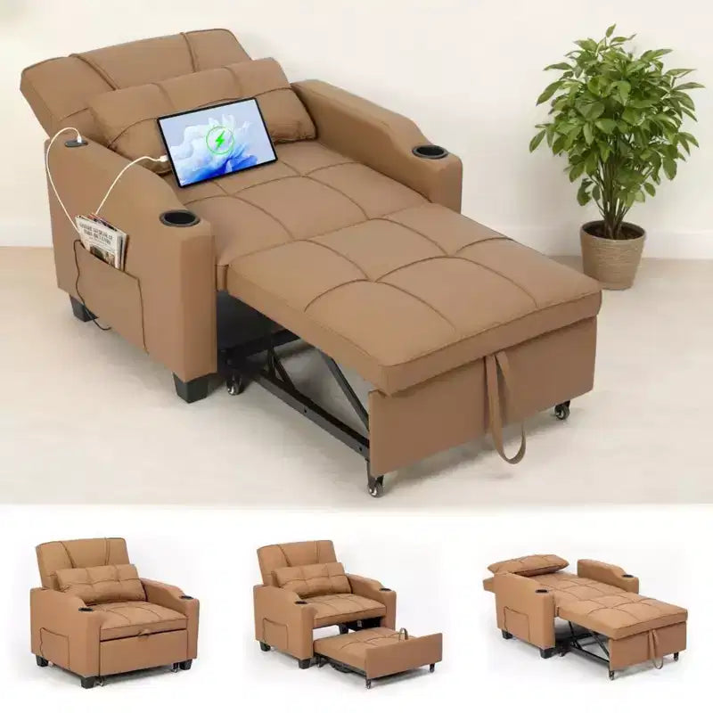 Divano Letto Convertibile 4 in 1 con Cuscino Massaggiante - USB/Type-C e Portabicchieri per Piccoli Spazi