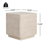Tavolino Quadrato in Travertino ModernLuxe, Tavolino da Esterno Leggero in MGO con Bordi Arrotondati Sicuri, Beige