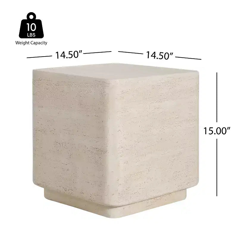Tavolino Quadrato in Travertino ModernLuxe, Tavolino da Esterno Leggero in MGO con Bordi Arrotondati Sicuri, Beige