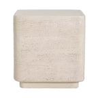 Tavolino Quadrato in Travertino ModernLuxe, Tavolino da Esterno Leggero in MGO con Bordi Arrotondati Sicuri, Beige
