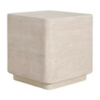 Tavolino Quadrato in Travertino ModernLuxe, Tavolino da Esterno Leggero in MGO con Bordi Arrotondati Sicuri, Beige