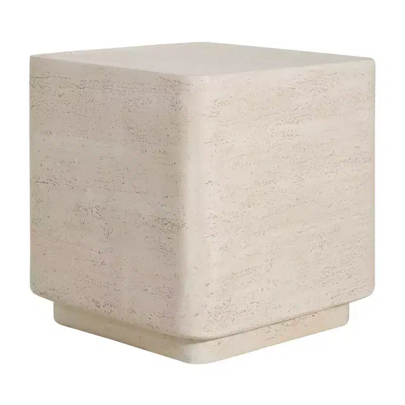 Tavolino Quadrato in Travertino ModernLuxe, Tavolino da Esterno Leggero in MGO con Bordi Arrotondati Sicuri, Beige