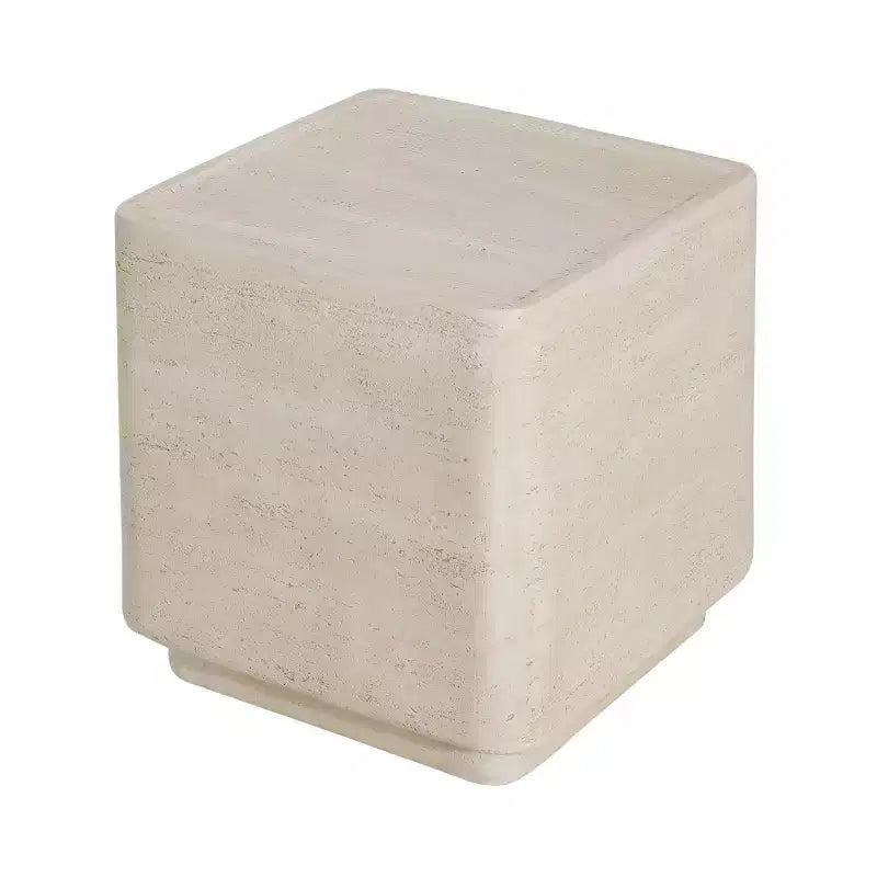 Tavolino Quadrato in Travertino ModernLuxe, Tavolino da Esterno Leggero in MGO con Bordi Arrotondati Sicuri, Beige