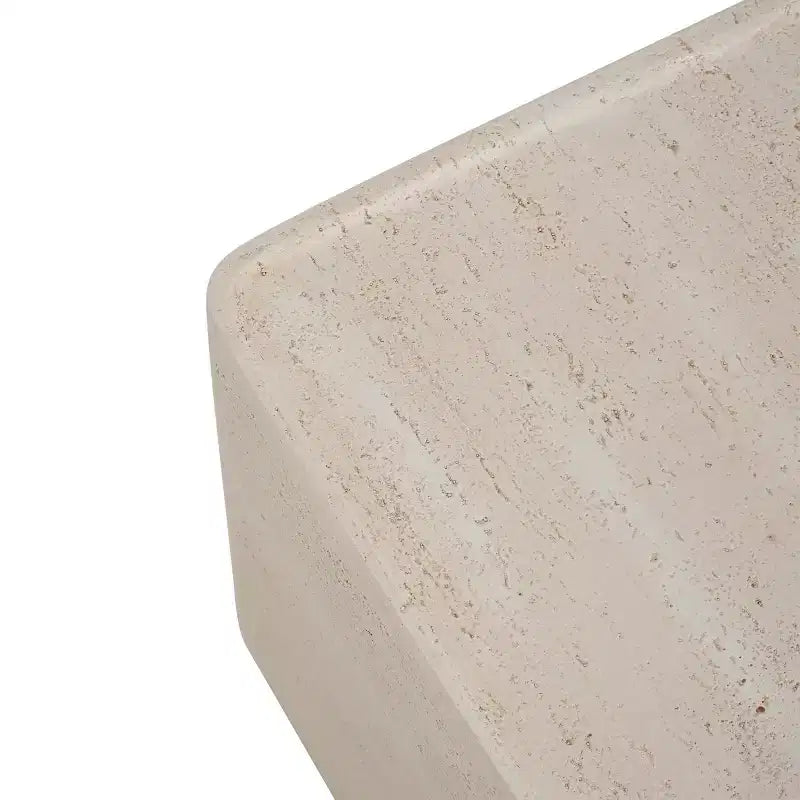 Tavolino Quadrato in Travertino ModernLuxe, Tavolino da Esterno Leggero in MGO con Bordi Arrotondati Sicuri, Beige