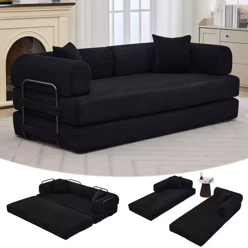 Divano Letto Convertibile 2 in 1, Divano Letto Pieghevole Comodo in Velluto a Coste con Seduta Profonda e Bracciolo Ampio, Nessun Montaggio, Divano a Terra Senza Struttura