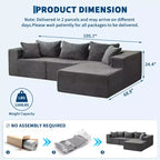 Divano Sezionale Modulare Cloud Accogliente e Spazioso 106 a L con Chaise, Comodo Design Senza Struttura, Nessun Assemblaggio Richiesto, per Soggiorno Moderno
