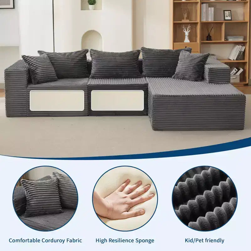 Divano Sezionale Modulare Cloud Accogliente e Spazioso 106 a L con Chaise, Comodo Design Senza Struttura, Nessun Assemblaggio Richiesto, per Soggiorno Moderno