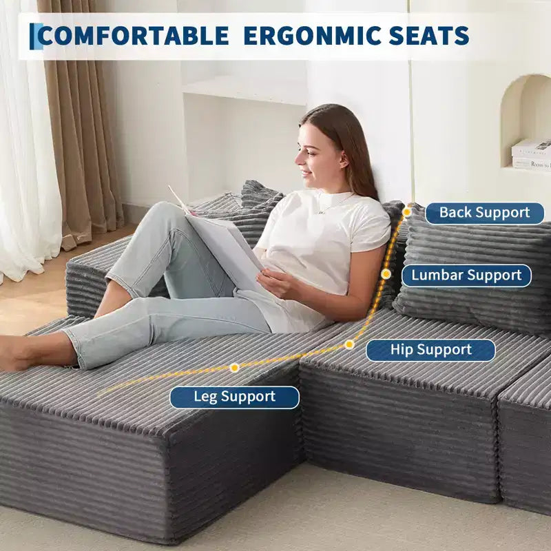 Divano Sezionale Modulare Cloud Accogliente e Spazioso 106 a L con Chaise, Comodo Design Senza Struttura, Nessun Assemblaggio Richiesto, per Soggiorno Moderno