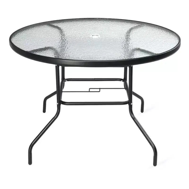 Karl Home | 39.5-Inch Round Glass Top Black Frame Patio Table