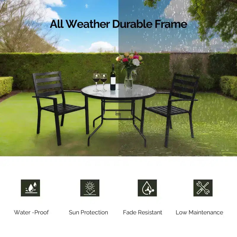 Karl Home | Tavolo da patio con piano in vetro rotondo da 39,5 pollici e struttura nera