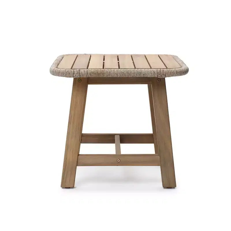 LuxenHome 17.5 Outdoor Side Table, Acacia Wood Patio End Table with Woven Wicker Trim, Small Outdoor Accent Tables for Patio, Balcony, Garden