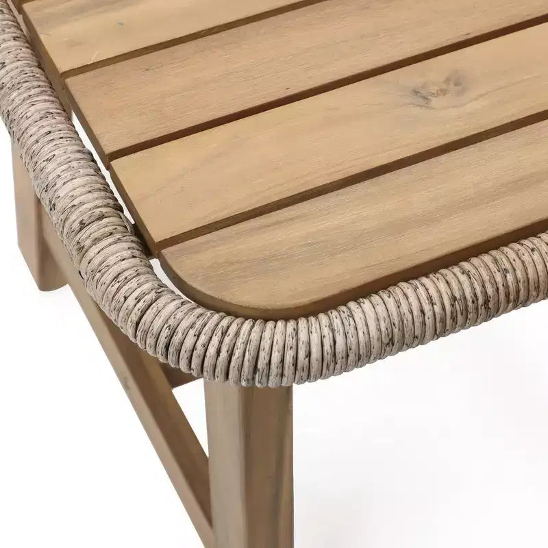 Tavolino da esterno LuxenHome 17,5", in legno di acacia con finiture in vimini intrecciato, piccoli tavolini da esterno per patio, balcone, giardino