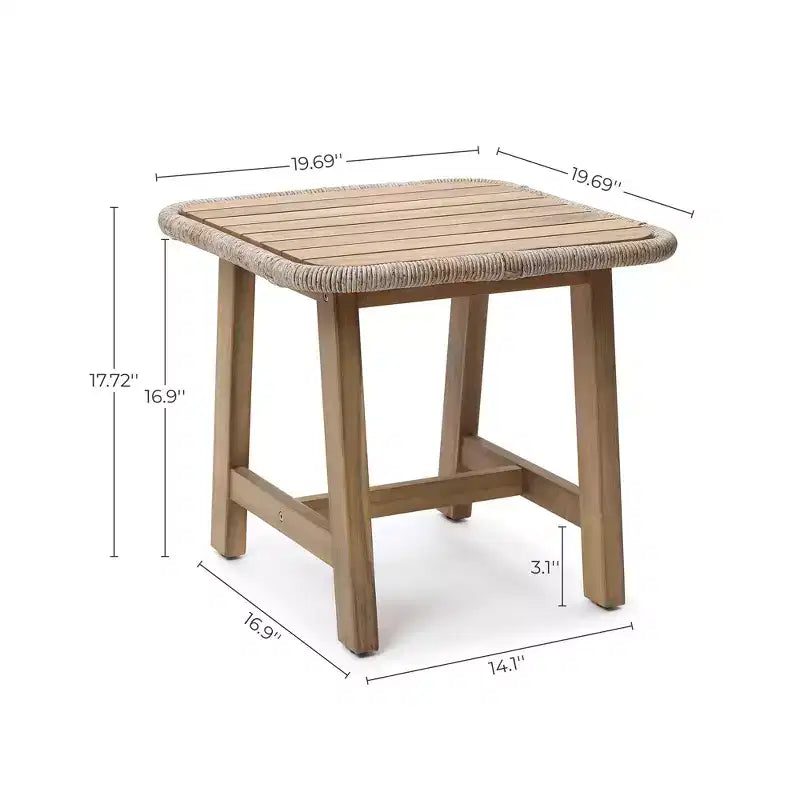 Tavolino da esterno LuxenHome 17,5", in legno di acacia con finiture in vimini intrecciato, piccoli tavolini da esterno per patio, balcone, giardino